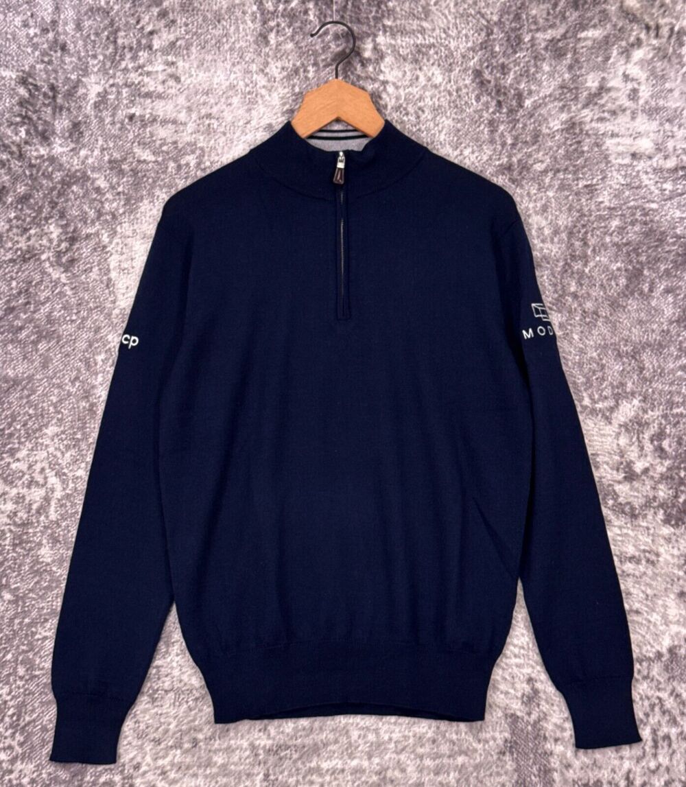 Peter Millar Sweater Small Mens Crown Soft Merino Silk 1/4 Zip Navy Blue